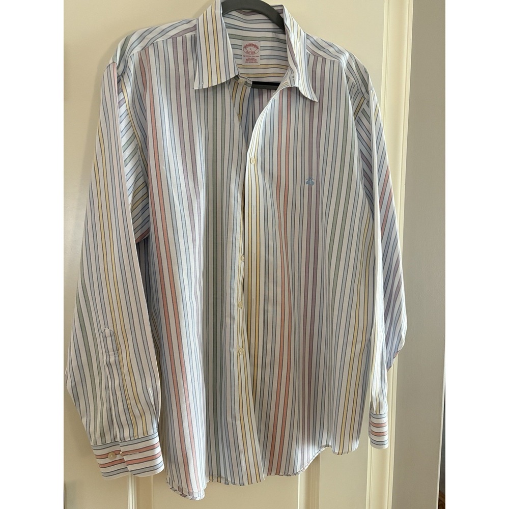 Brooks Brothers  Button Down Shirt Mens  LG pastel stripe 100% cotton Heritage - Picture 15 of 16